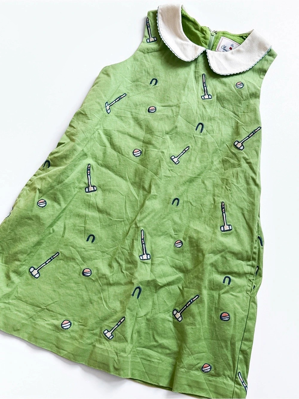 Classic Prep Maddie Dress Croquet Embroidery Green & White